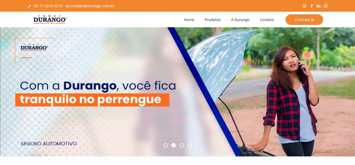 Demonstração do site da Durango Seguradora.