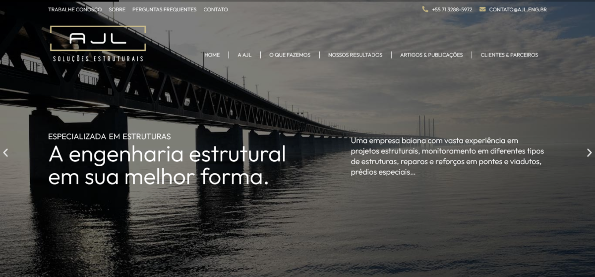 Demonstração do site AJL Soluções Estruturais